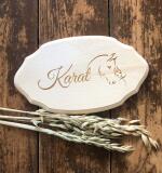 Plaque d’écurie en bois de pin – nom gravé & dessin cheval